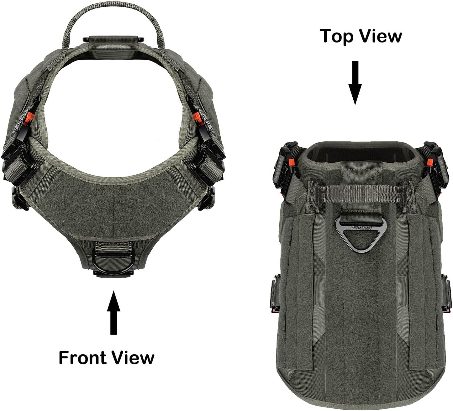 Tactical Dog Harness with Metal Buckles and MOLLE System, Adjustable No-Pull Vest for Large Working Dogs (Size L: 28"-35" Chest), Green