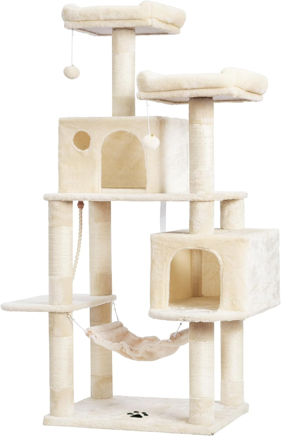 Large Multi-Level Cat Tree Condo Furniture with Sisal-Covered Scratching Posts, 2 Bigger Plush Condos, Perch Hammock