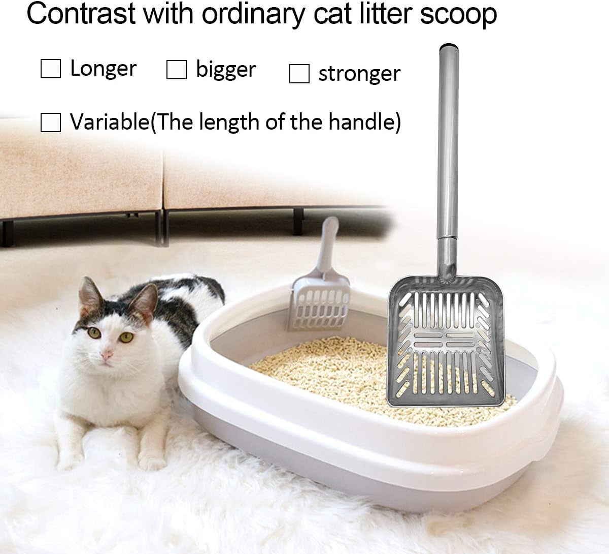 Stainless Steel Cat Litter Scoop 23 Inches Telescoping Litter Scoop with Long Handle