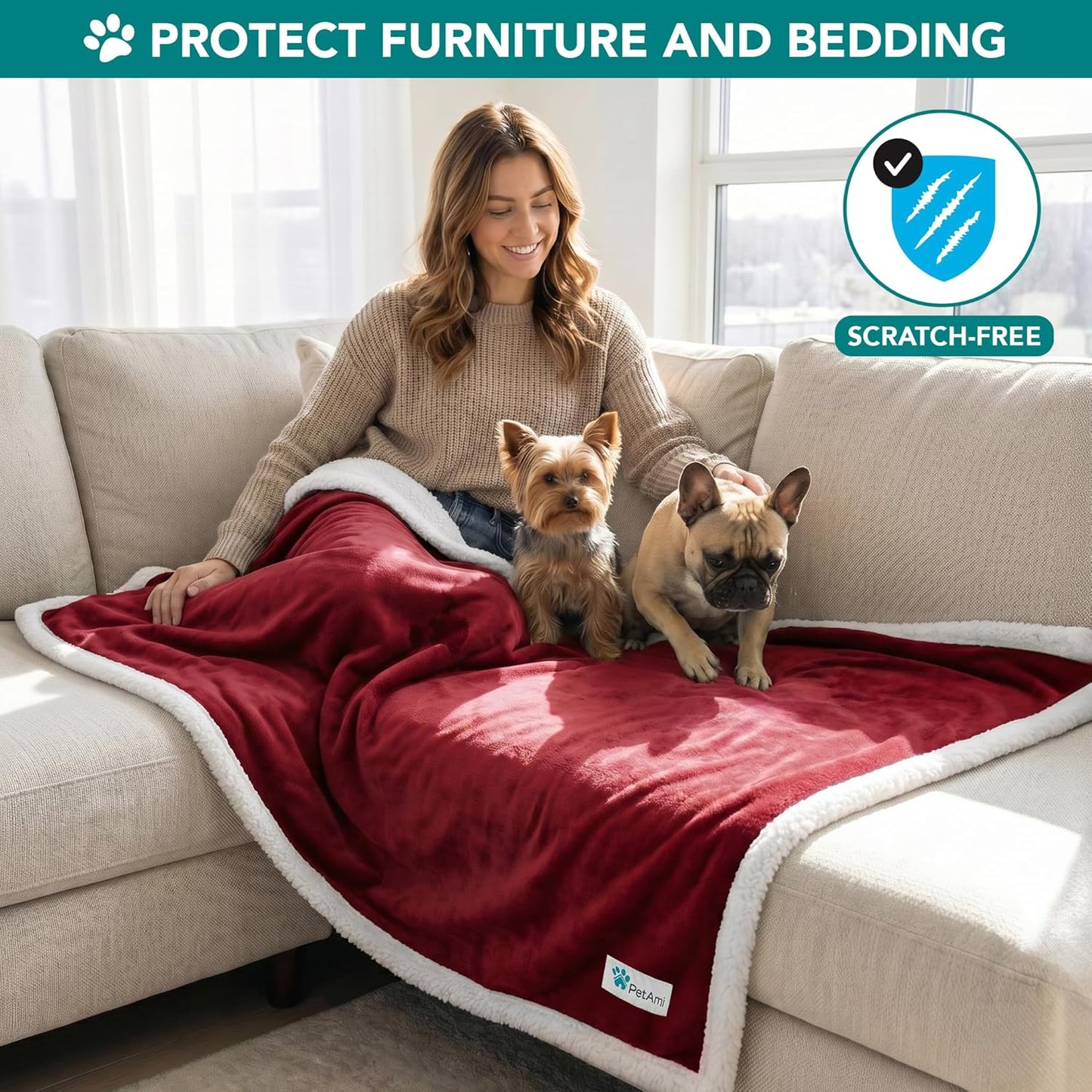 Pet Bed Blanket Fleece Furniture Throw Plush Reversible Washable, Mini 29X40 Maroon Red