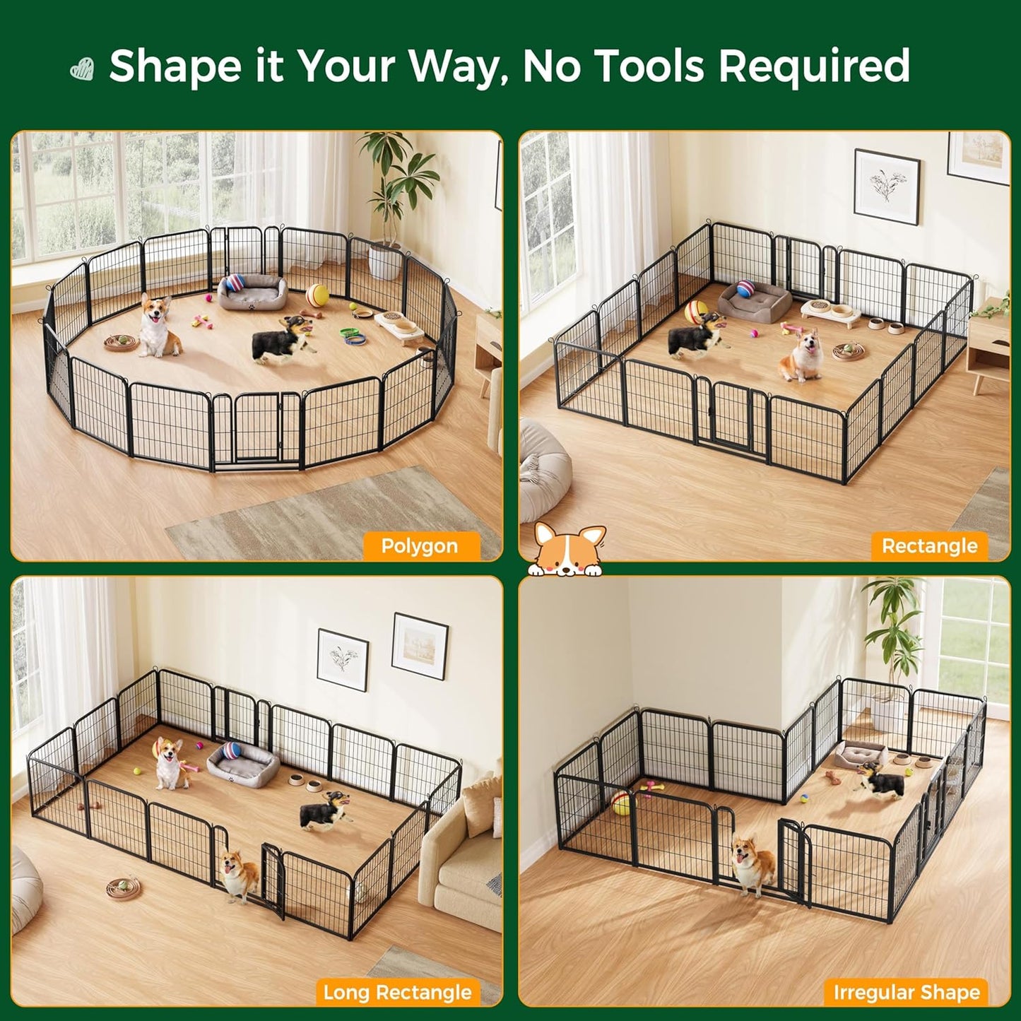 Dog Playpen Outdoor, 24 Inch 16 Panels Heavy Duty Metal Pet Fence