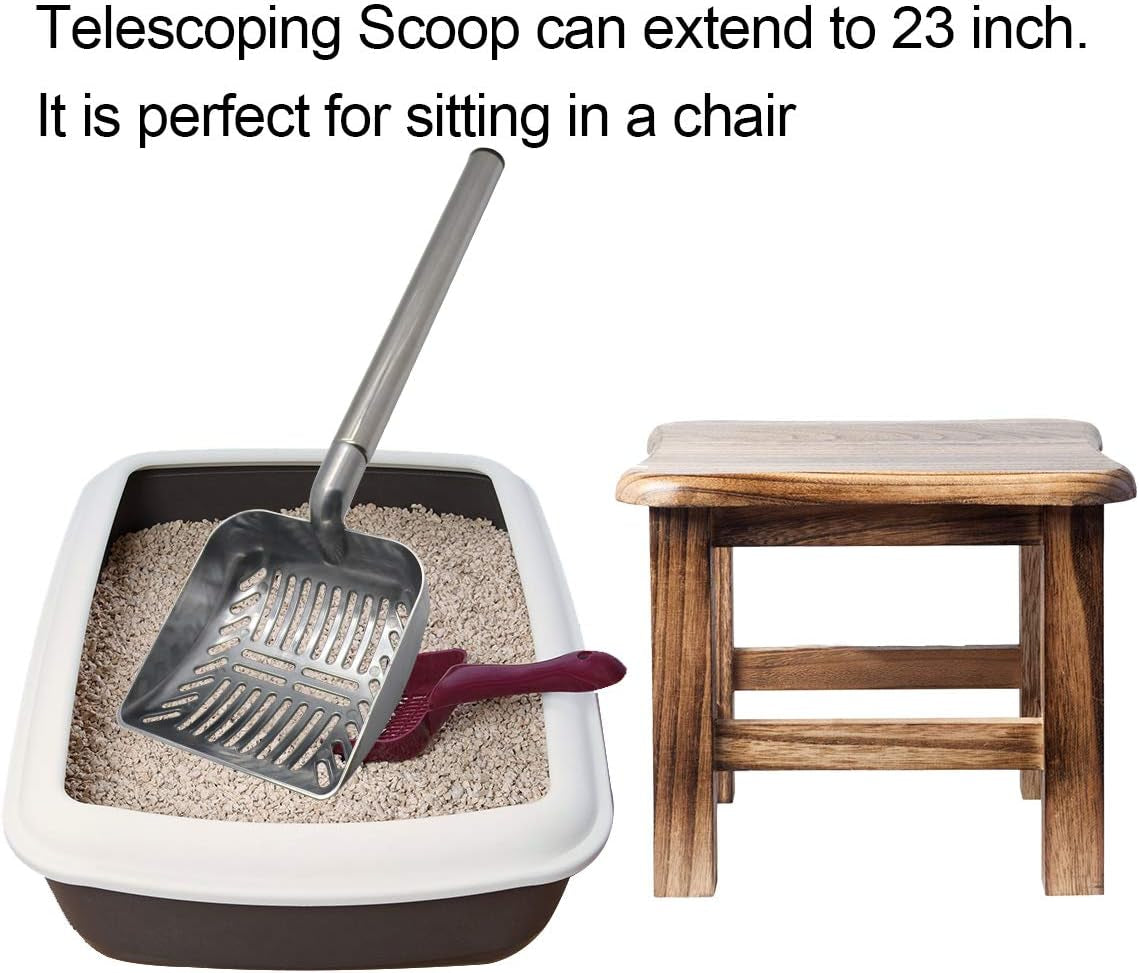 Stainless Steel Cat Litter Scoop 23 Inches Telescoping Litter Scoop with Long Handle