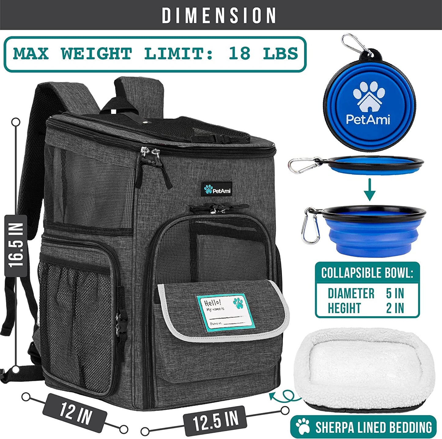 Pet Backpack Carrier, Airline Approved Carrier for Cats, Max 18 Lbs, Charcoal