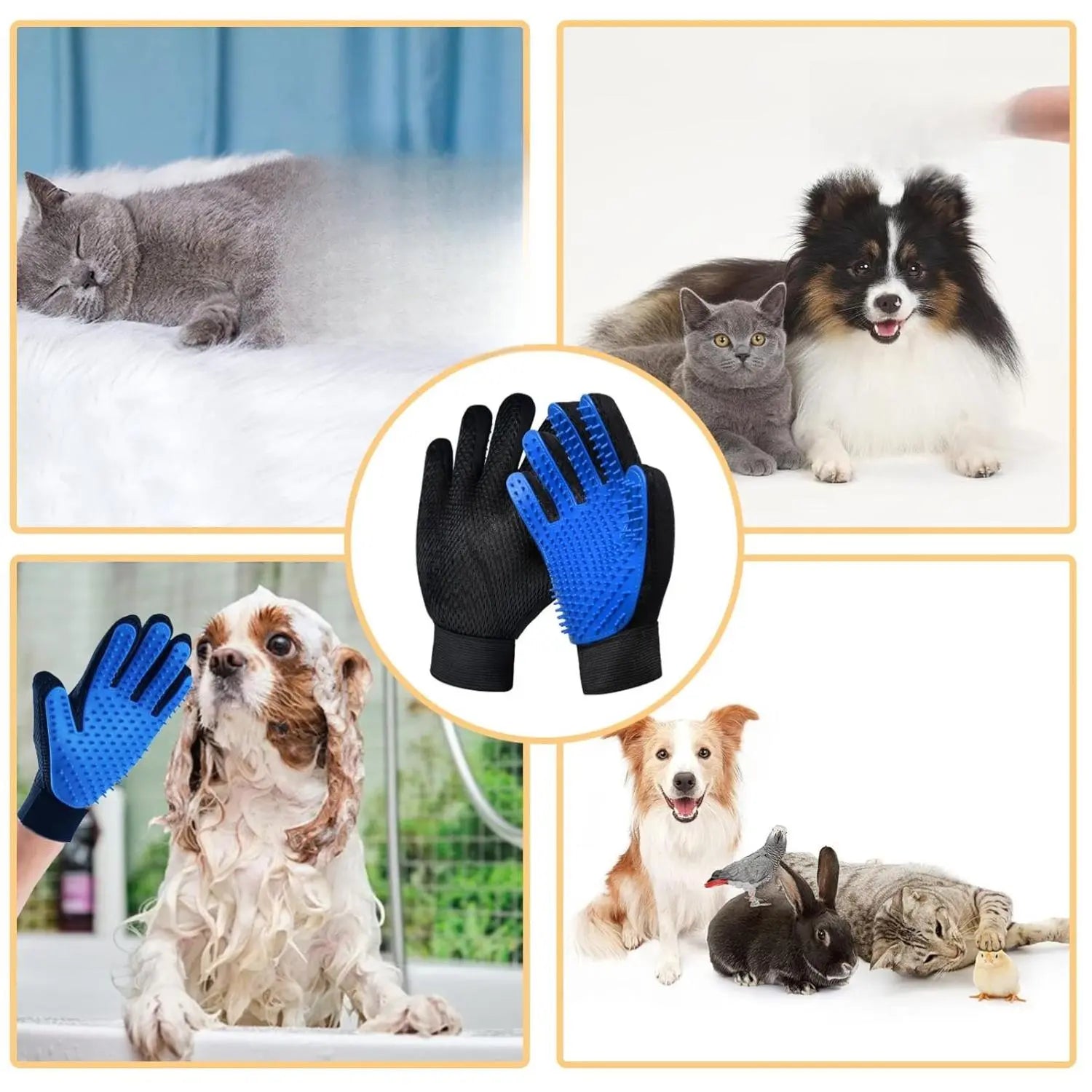 Grooming Glove Brush with 259 Silicone Tips, Adjustable Wrist Strap