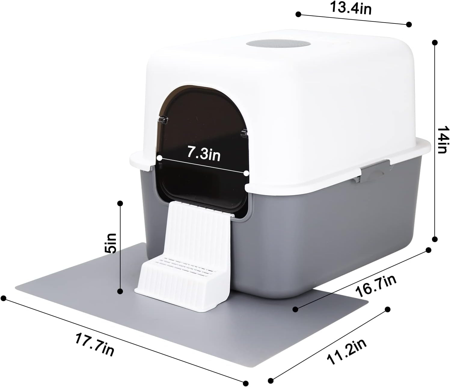 Cat Litter Box with Pedal, Fully Enclosed Leak-Proof for Small Cats under 8 IB, High Edge and Odorless (Grey with Handle)