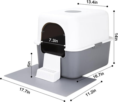 Cat Litter Box with Pedal, Fully Enclosed Leak-Proof for Small Cats under 8 IB, High Edge and Odorless (Grey with Handle)