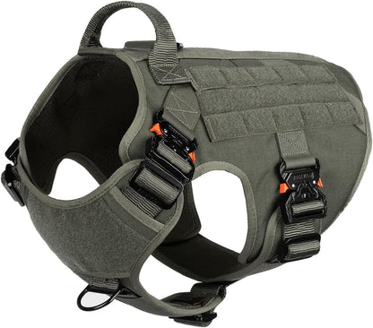 Tactical Dog Harness with Metal Buckles and MOLLE System, Adjustable No-Pull Vest for Large Working Dogs (Size L: 28"-35" Chest), Green