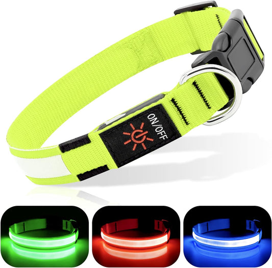 Light up Dog Collars - Rechargeable LED Dog Collar (Neon Green, Large)