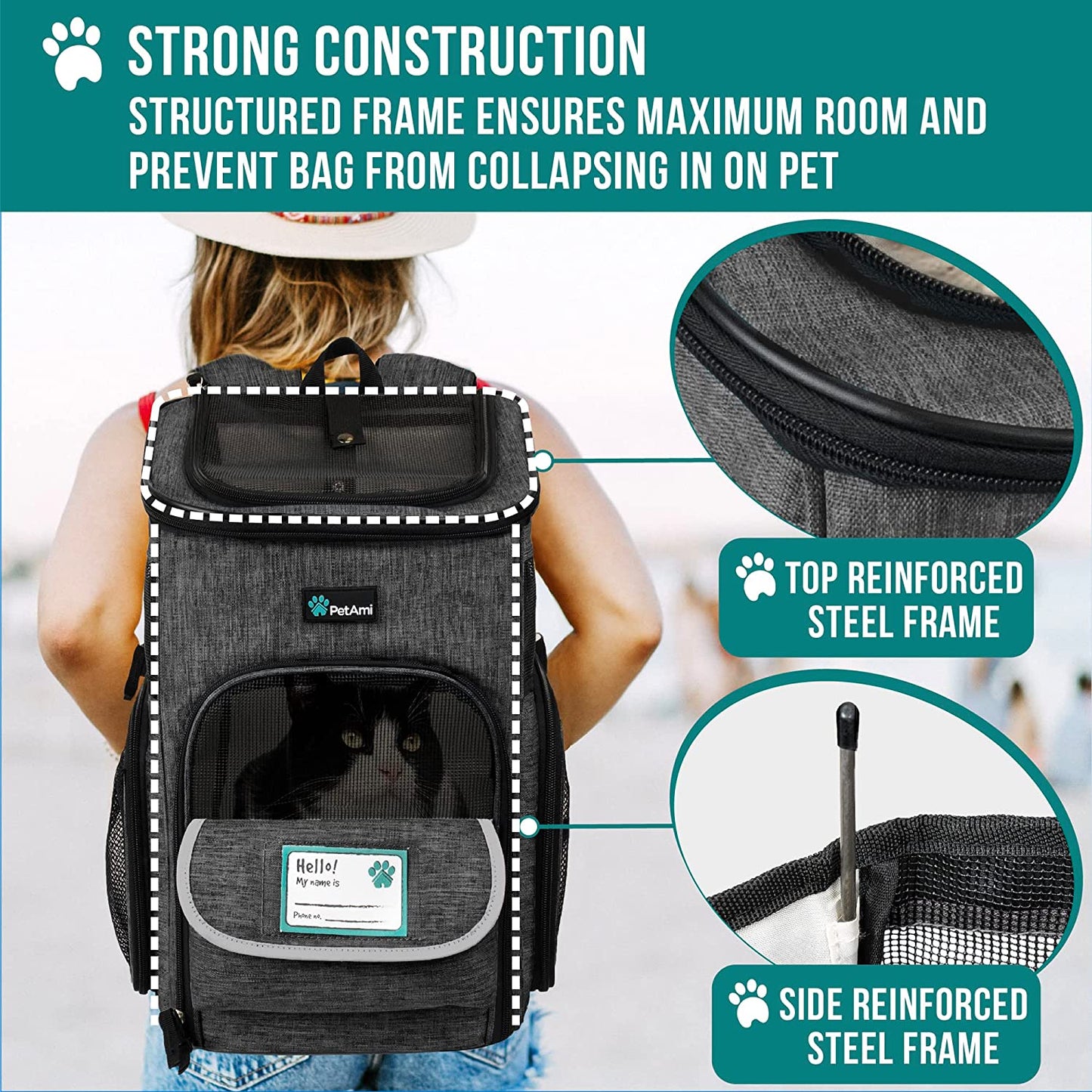 Pet Backpack Carrier, Airline Approved Carrier for Cats, Max 18 Lbs, Charcoal