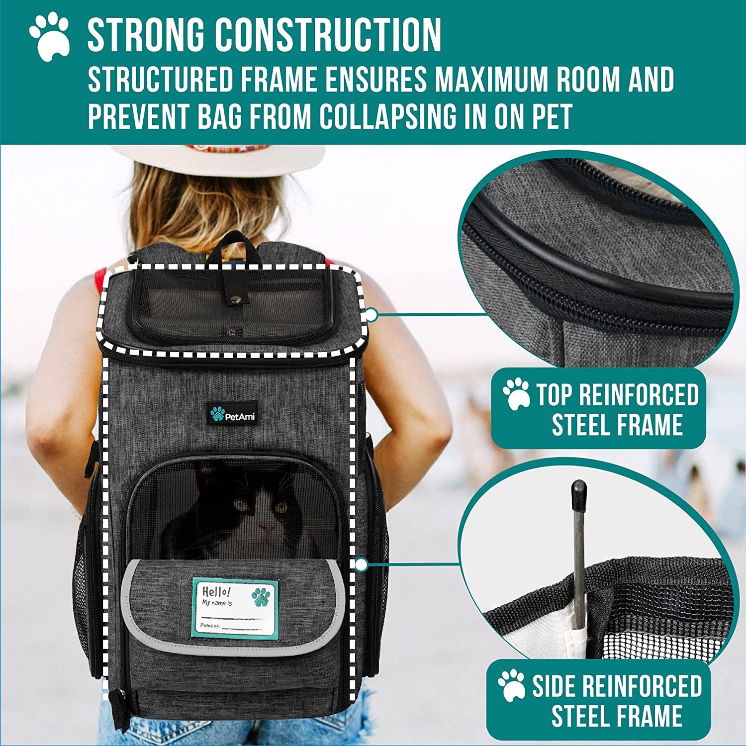 Pet Backpack Carrier, Airline Approved Carrier for Cats, Max 18 Lbs, Charcoal