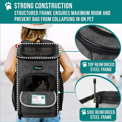 Pet Backpack Carrier, Airline Approved Carrier for Cats, Max 18 Lbs, Charcoal