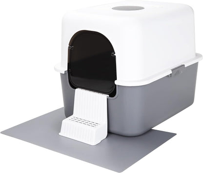 Cat Litter Box with Pedal, Fully Enclosed Leak-Proof for Small Cats under 8 IB, High Edge and Odorless (Grey with Handle)