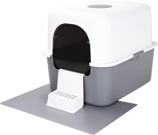 Cat Litter Box with Pedal, Fully Enclosed Leak-Proof for Small Cats under 8 IB, High Edge and Odorless (Grey with Handle)