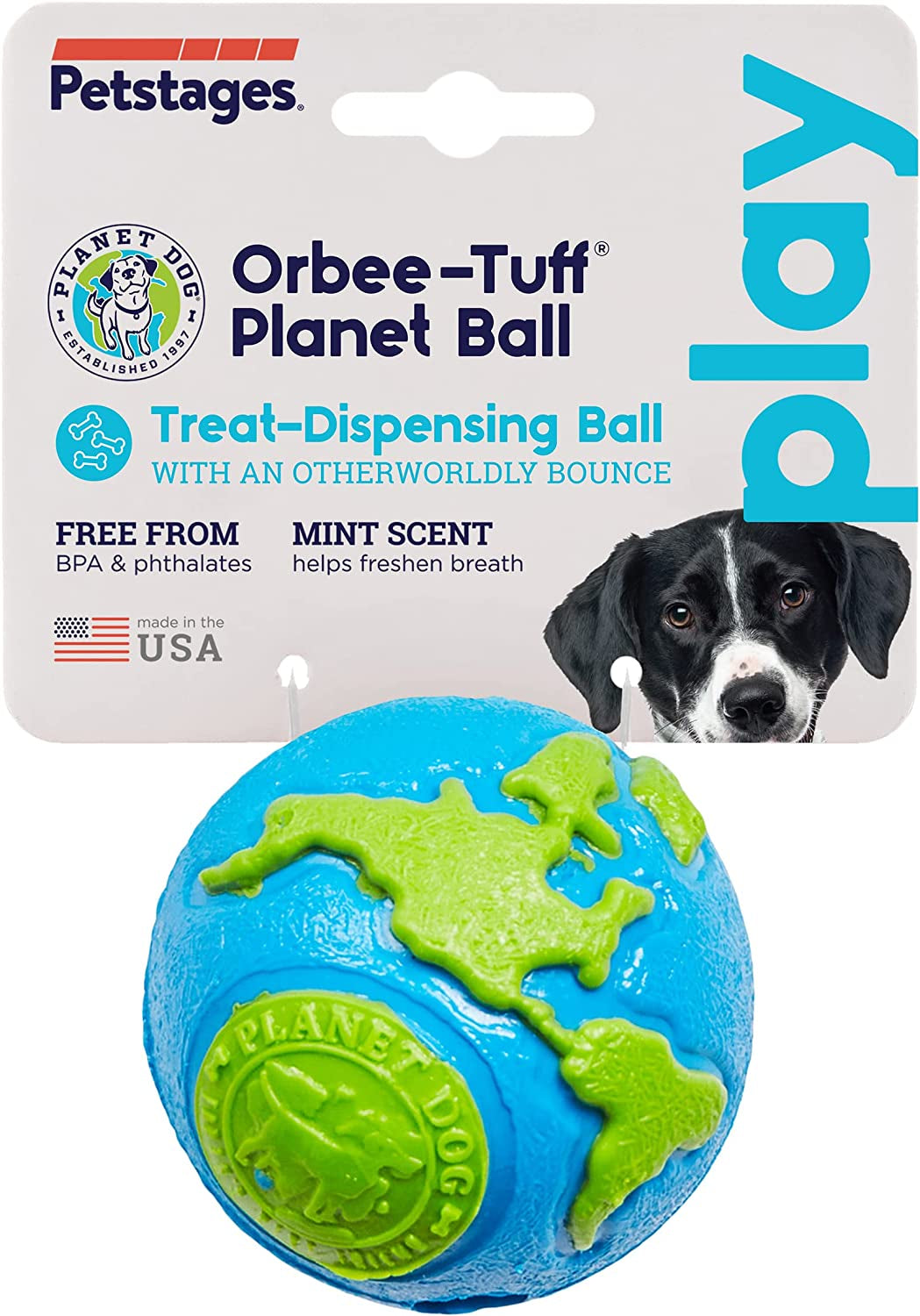 Orbee-Tuff Planet Ball - Blue/Green Medium Treat-Dispensing Dog Toy