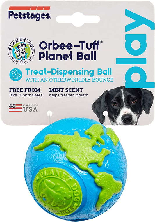 Orbee-Tuff Planet Ball - Blue/Green Medium Treat-Dispensing Dog Toy