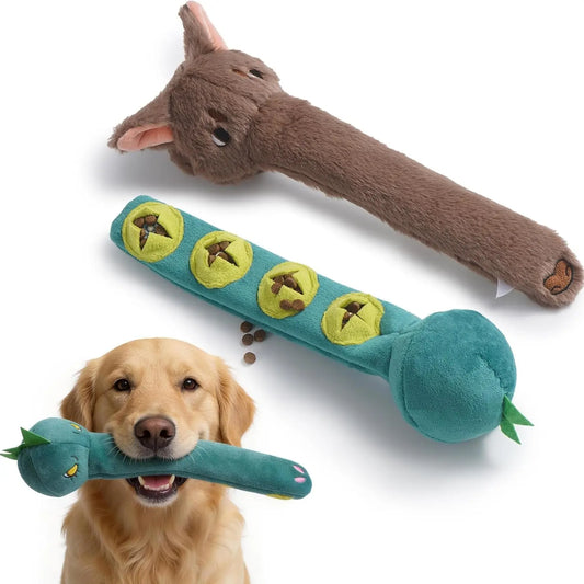 Nocciola 5 Pack Squeaky Dog Toys, Plush Wild Animals w/ Crinkle Paper & Treat-Hiding Compartment