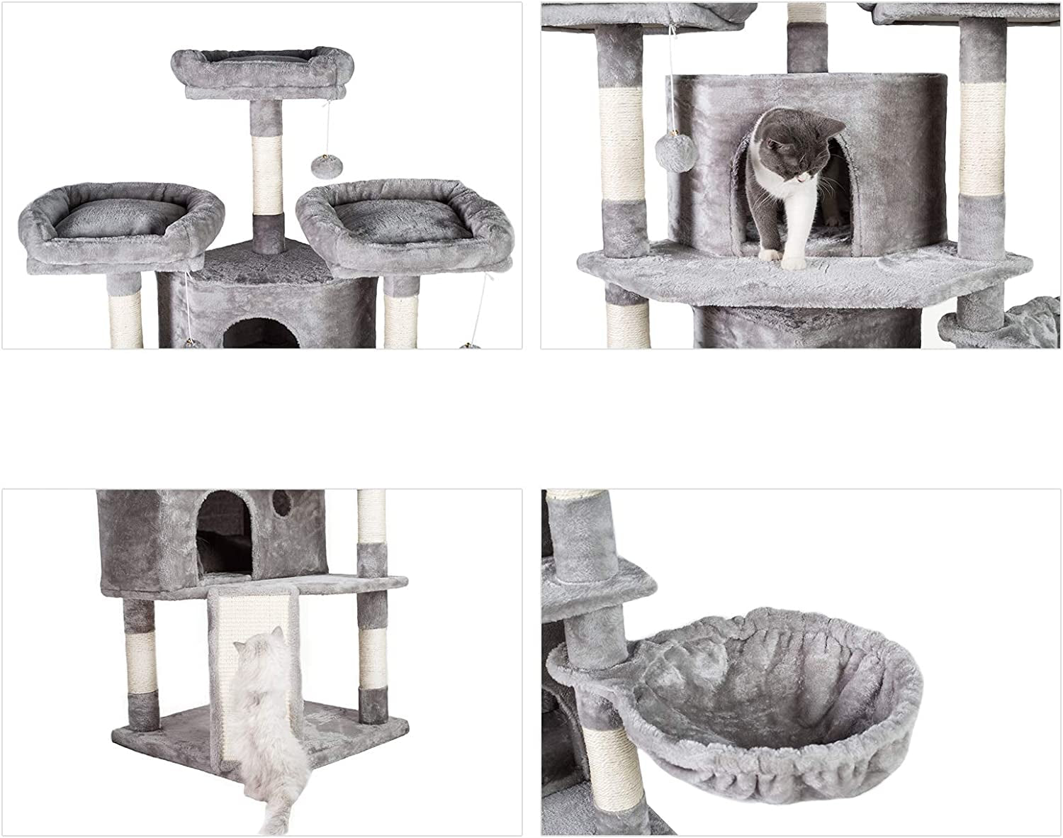 XL Size Cat Tree, 73.4 Inch Cat Tower with 3 Caves, 3 Cozy Perches, Scratching Posts- Light Gray MPJ032W