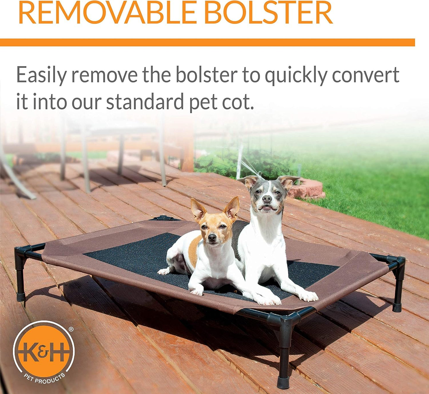 Bolster Pet Elevated Outdoor Dog Bed with Removable Bolsters - Chocolate/Black Mesh, Large 30 X 42 X 7 Inches