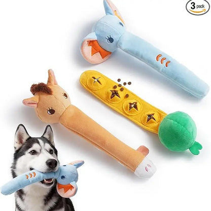 Nocciola 5 Pack Squeaky Dog Toys, Plush Wild Animals w/ Crinkle Paper & Treat-Hiding Compartment