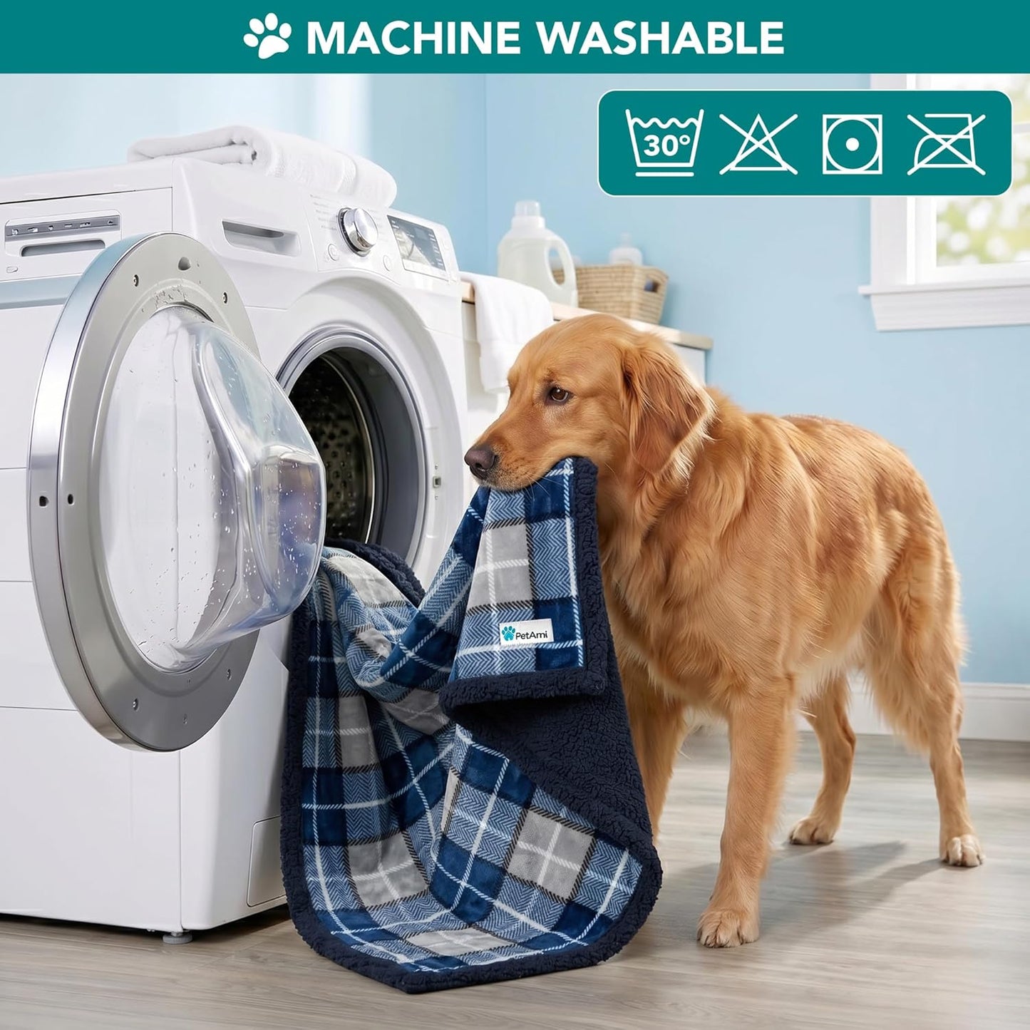 Dog Blanket for Medium Large Dogs, Fleece Throw Plush Reversible Washable, 40X60 Plaid Navy Blue