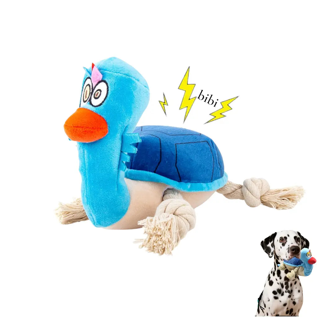 Turtle Squeaky Plush Dog Tug Toy with Rope Limbs  