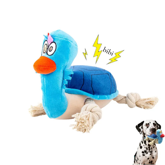 Turtle Squeaky Plush Dog Tug Toy with Rope Limbs  