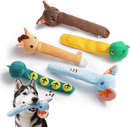 Nocciola 5 Pack Squeaky Dog Toys, Plush Wild Animals w/ Crinkle Paper & Treat-Hiding Compartment