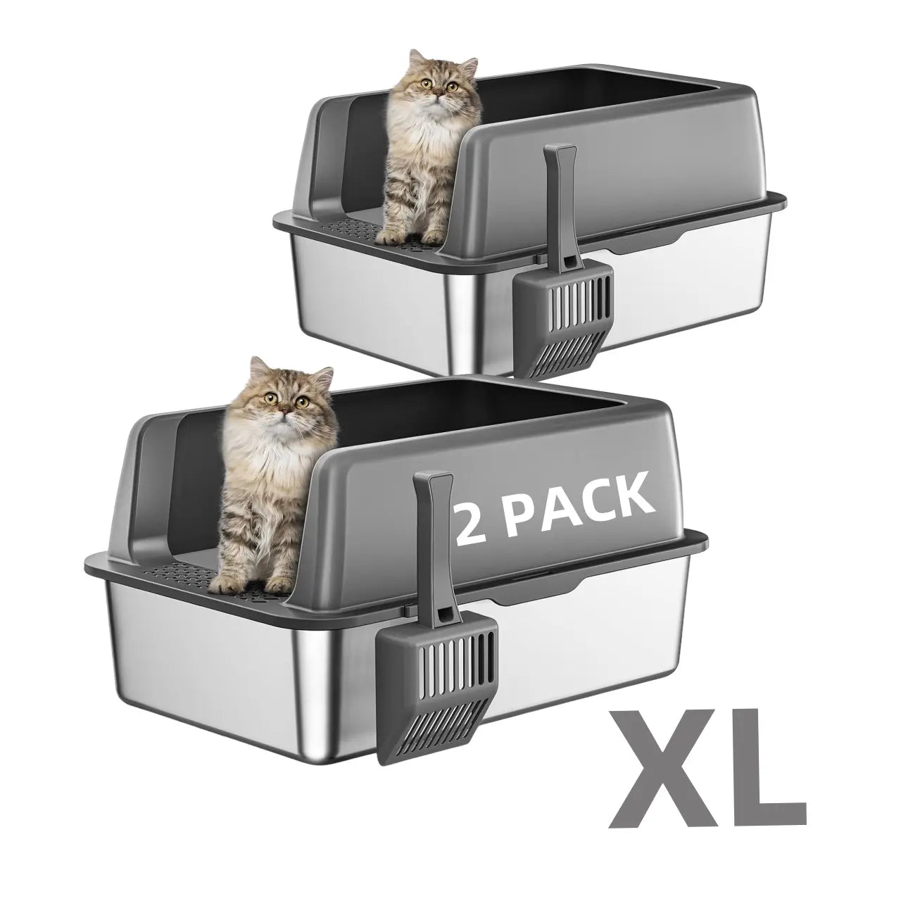 Stainless Steel Litter Box with Lid - High-Sided, Non-Sticky, Large Size 