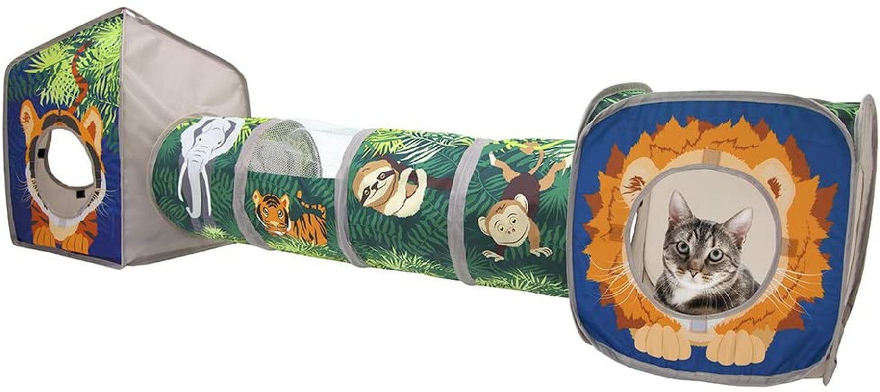 Safari Jungle Cat Play Set, Collapsible Pop-Up Cat Toys Combo with Cube, Tunnel & Hideout