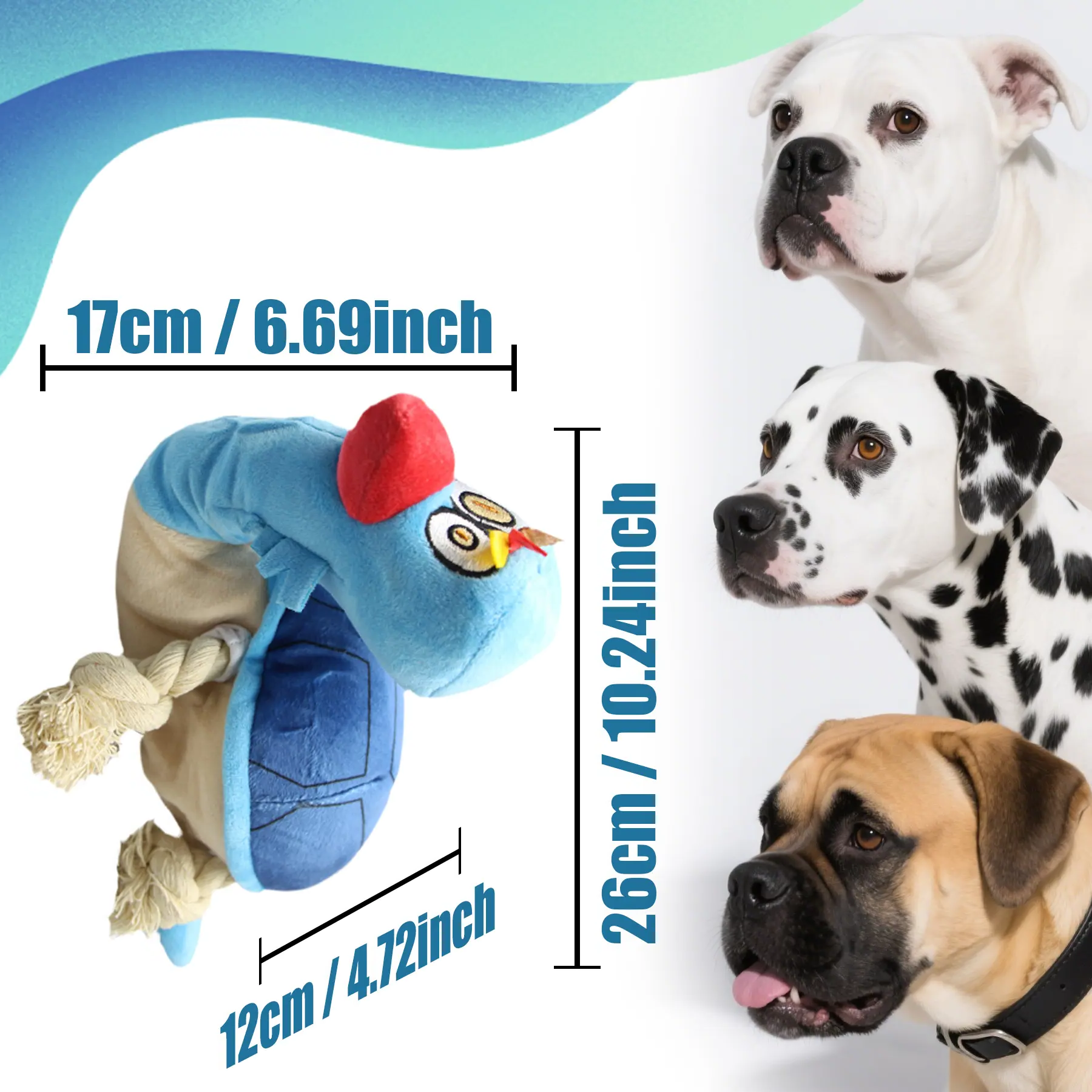 Turtle Squeaky Plush Dog Tug Toy with Rope Limbs  