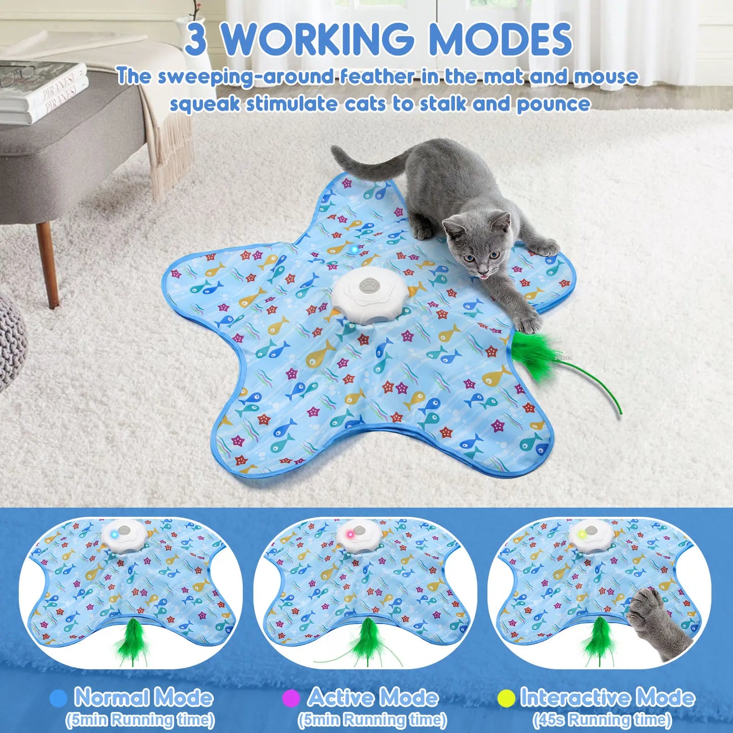 Interactive Unpredictable Moving Feather Hunting Cat Toy - Rechargeable 