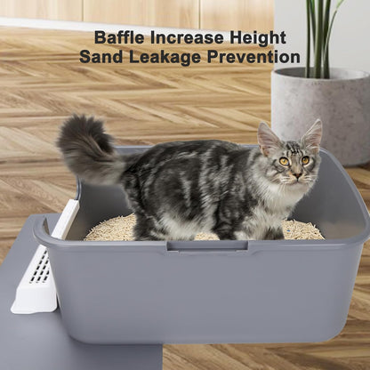 Cat Litter Box with Pedal, Fully Enclosed Leak-Proof for Small Cats under 8 IB, High Edge and Odorless (Grey with Handle)