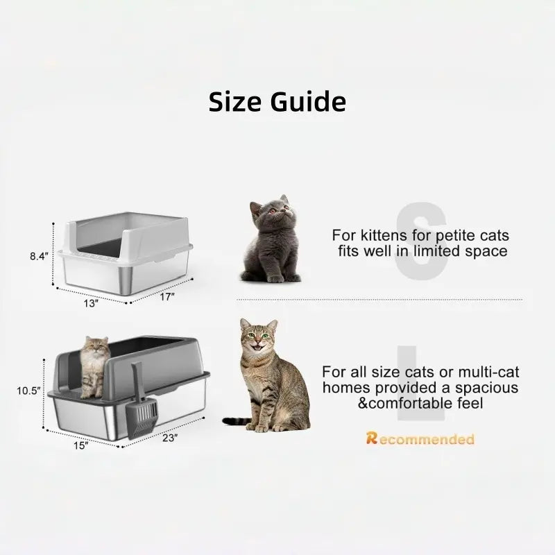 Stainless Steel Litter Box with Lid - High-Sided, Non-Sticky, Large Size 