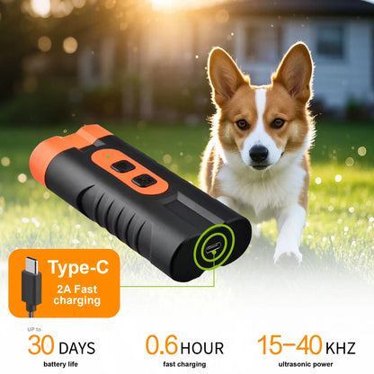 Ultrasonic Dog Barking Deterrent Training Tool - Rechargeable Usb, 50Ft Range, 25Khz Frequency, Flashlight