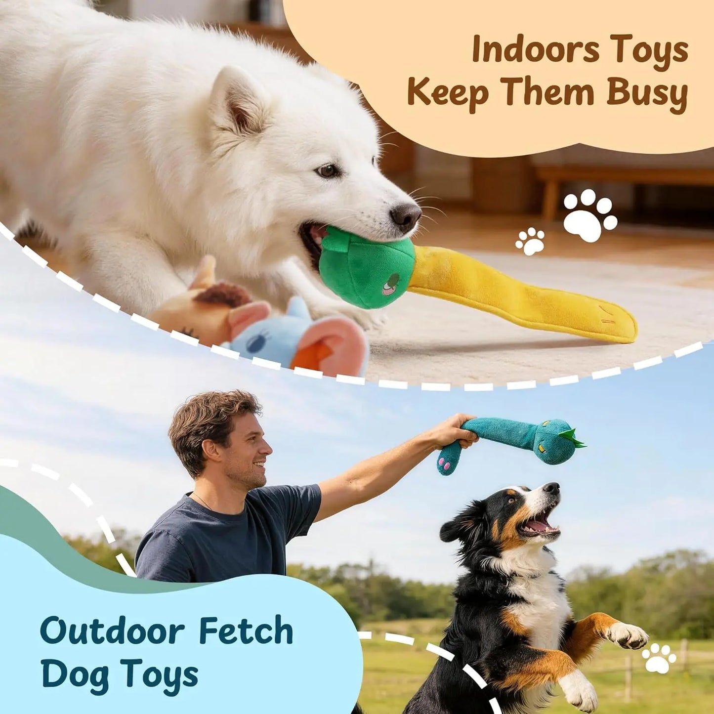 Nocciola 5 Pack Squeaky Dog Toys, Plush Wild Animals w/ Crinkle Paper & Treat-Hiding Compartment