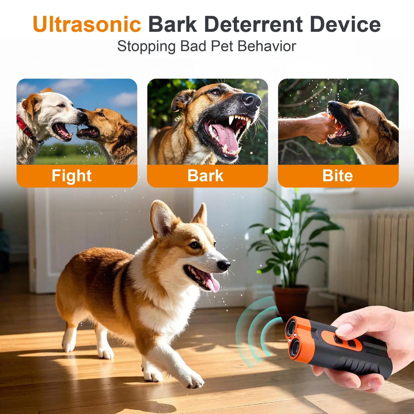 Ultrasonic Dog Barking Deterrent Training Tool - Rechargeable Usb, 50Ft Range, 25Khz Frequency, Flashlight