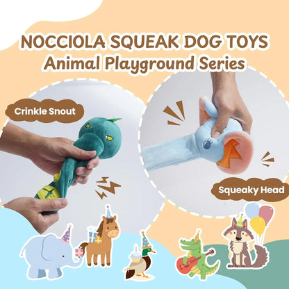 Nocciola 5 Pack Squeaky Dog Toys, Plush Wild Animals w/ Crinkle Paper & Treat-Hiding Compartment