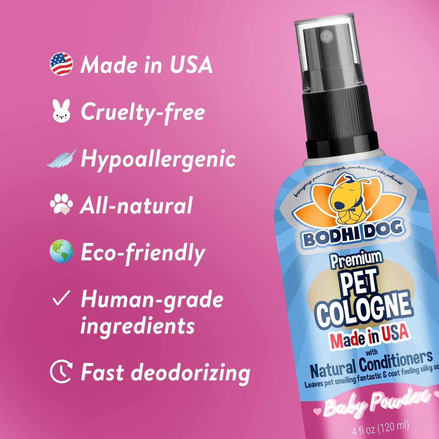 Deodorizing Dog & Cat Perfume & Conditioner - Gentle & Safe Formula, Made in USA (Baby Powder 4 Fl Oz)