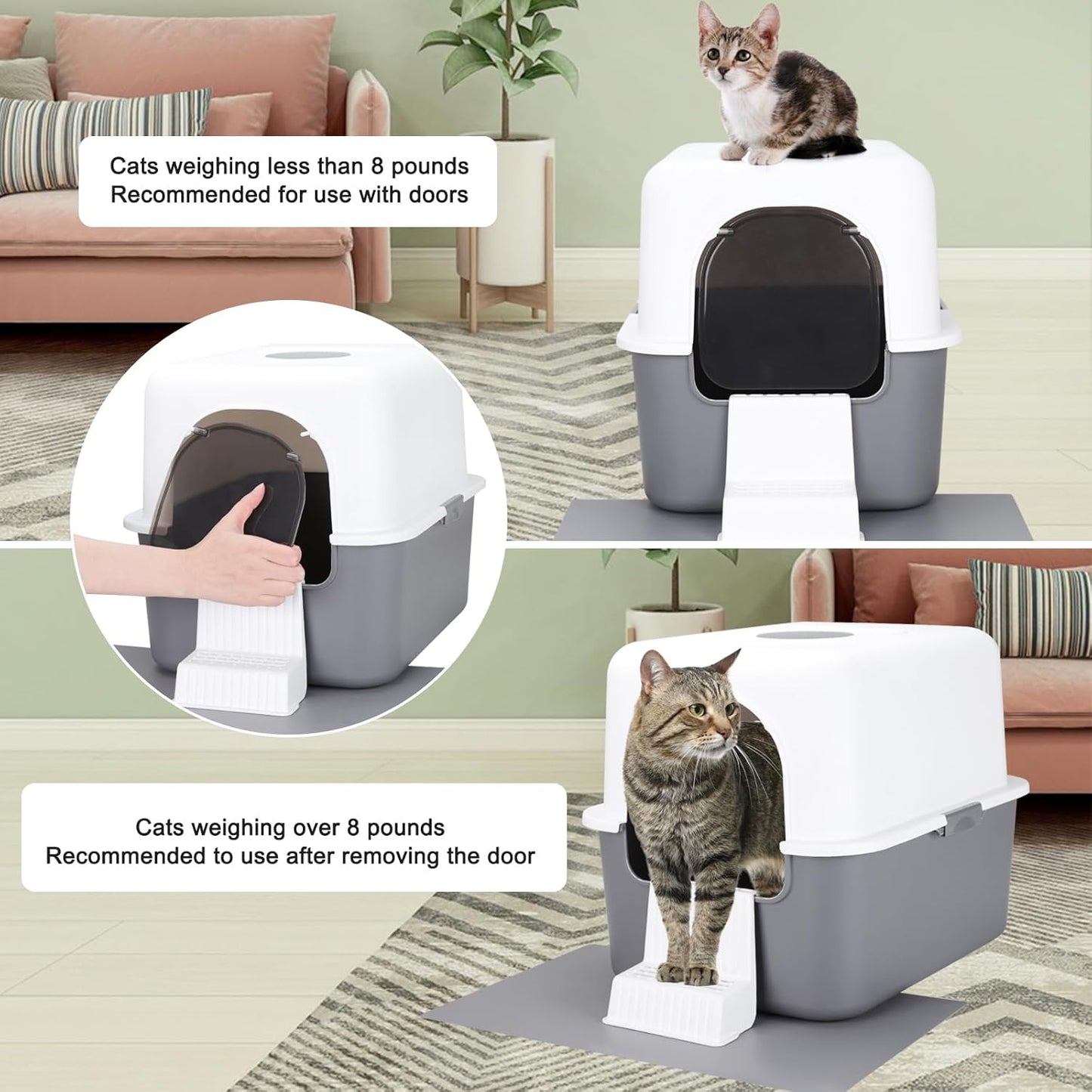 Cat Litter Box with Pedal, Fully Enclosed Leak-Proof for Small Cats under 8 IB, High Edge and Odorless (Grey with Handle)