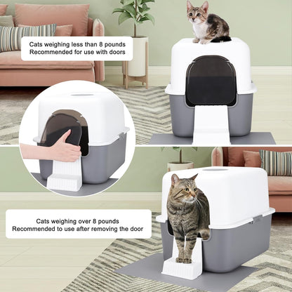 Cat Litter Box with Pedal, Fully Enclosed Leak-Proof for Small Cats under 8 IB, High Edge and Odorless (Grey with Handle)