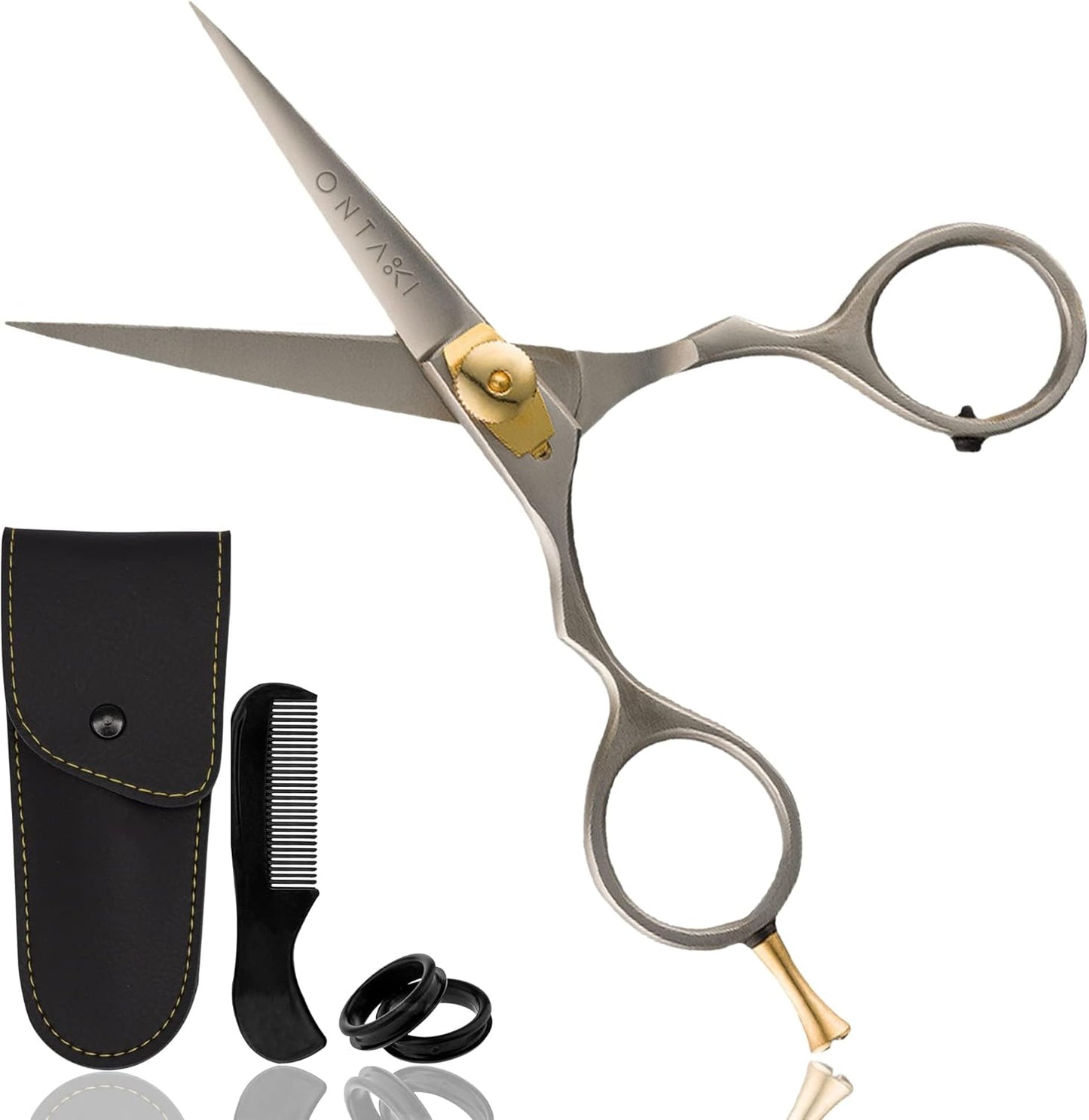Grooming Scissors - 5.5" Japanese Steel, Silver - Precision Sharp Blades, Ergonomic Finger Rest & Adjustable Tension Screw