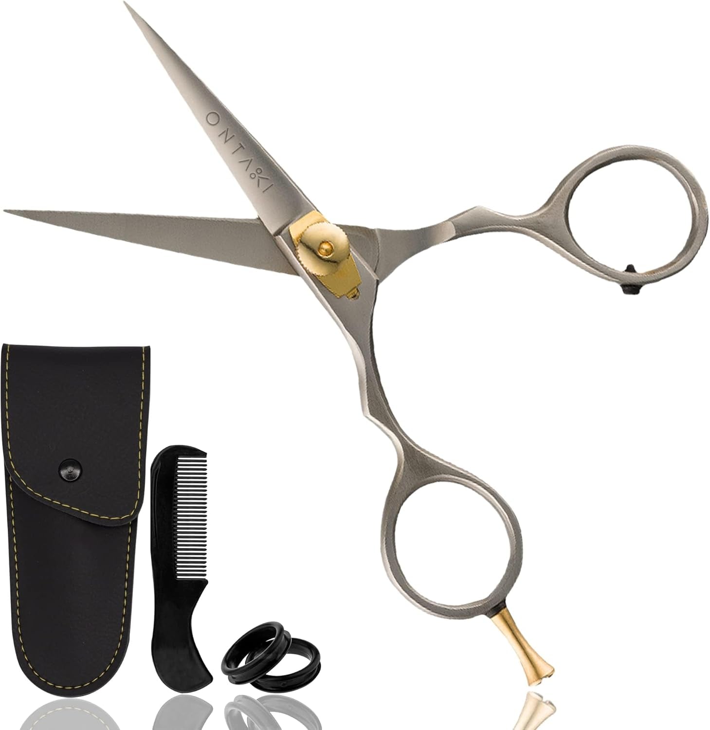 Grooming Scissors - 5.5" Japanese Steel, Silver - Precision Sharp Blades, Ergonomic Finger Rest & Adjustable Tension Screw