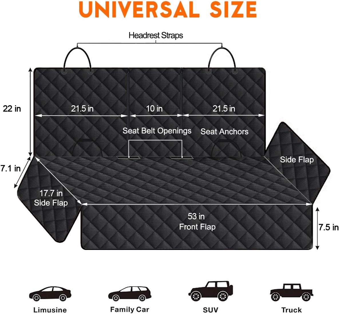 Waterproof Dog/ Pet Seat Protector Car Seat Cover, for Most Cars, Trucks & SUVs - Black