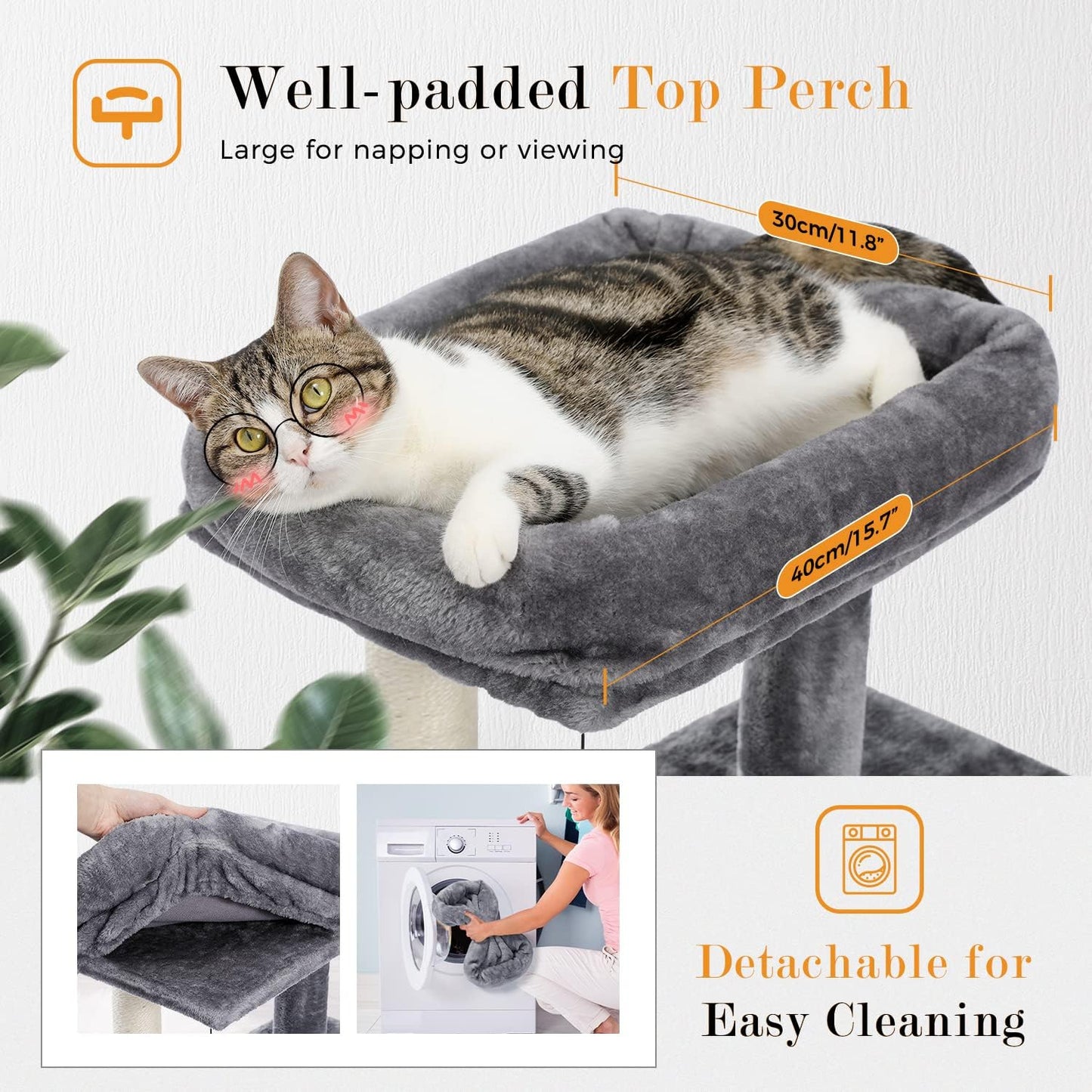 34 Inches Cat Tree Multilevel with Double Condos, Spacious Perch, Fully Wrapped Scratching Sisal Post and Replaceable Dangling Balls Gray