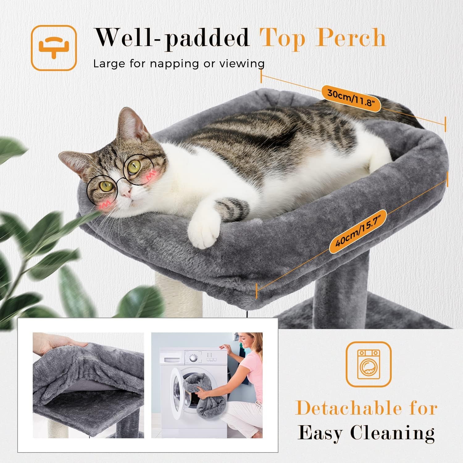 34 Inches Cat Tree Multilevel with Double Condos, Spacious Perch, Fully Wrapped Scratching Sisal Post and Replaceable Dangling Balls Gray
