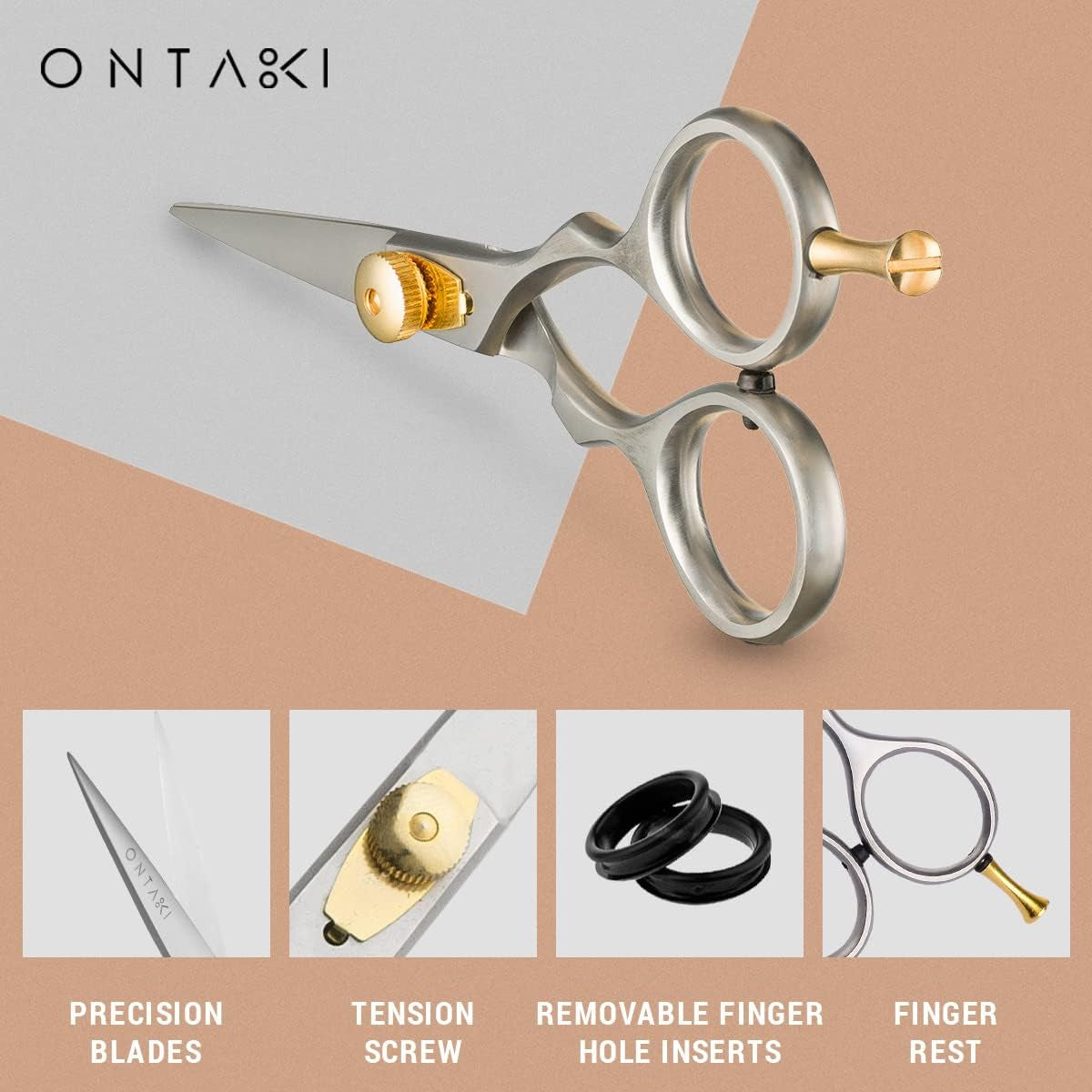 Grooming Scissors - 5.5" Japanese Steel, Silver - Precision Sharp Blades, Ergonomic Finger Rest & Adjustable Tension Screw