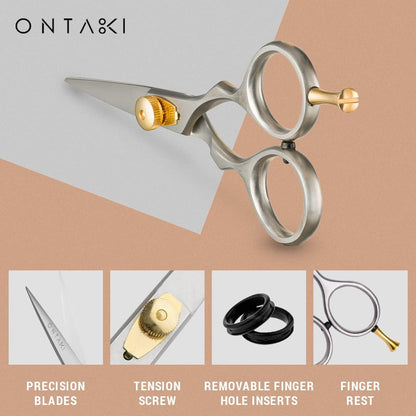Grooming Scissors - 5.5" Japanese Steel, Silver - Precision Sharp Blades, Ergonomic Finger Rest & Adjustable Tension Screw