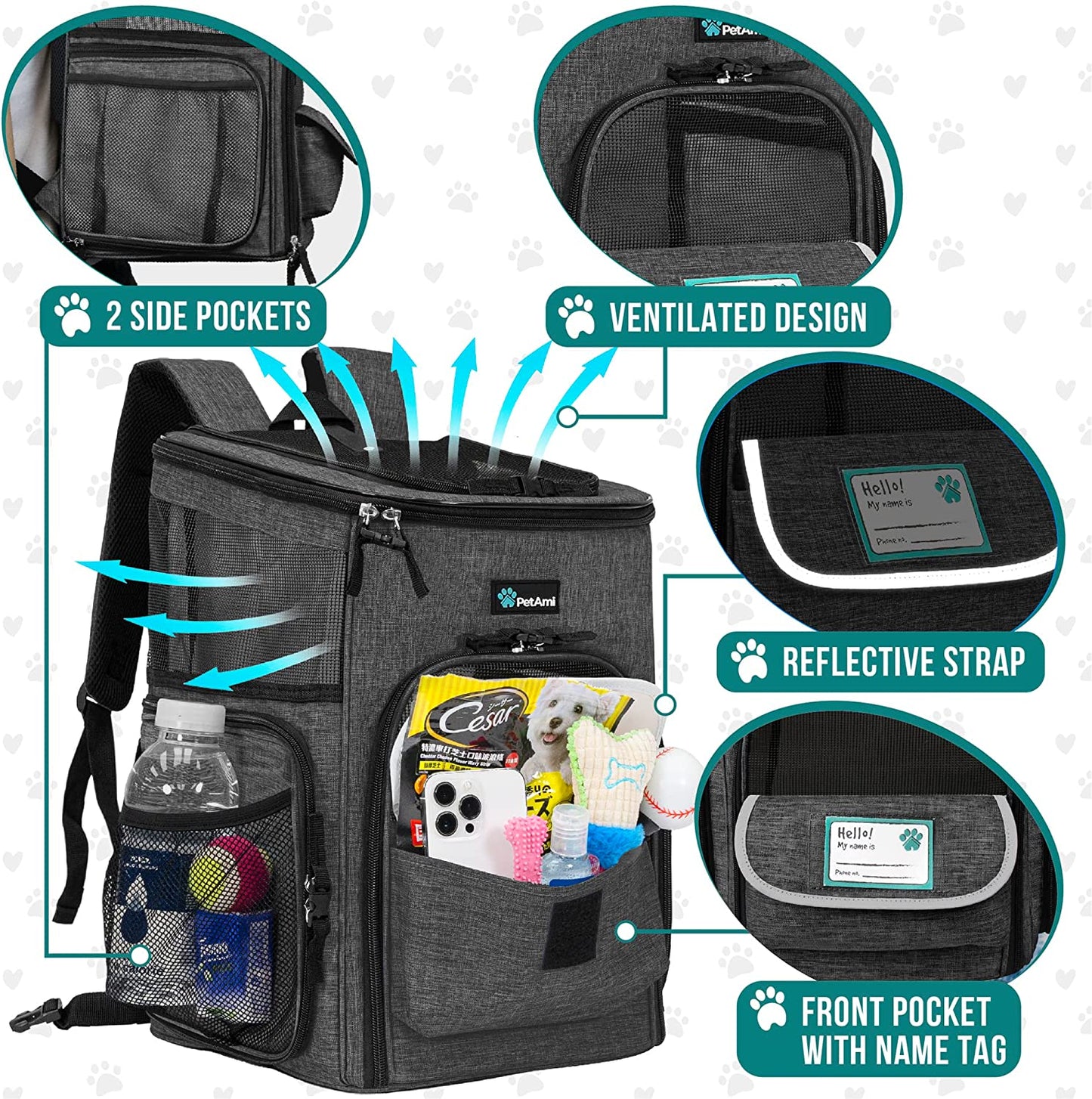 Pet Backpack Carrier, Airline Approved Carrier for Cats, Max 18 Lbs, Charcoal