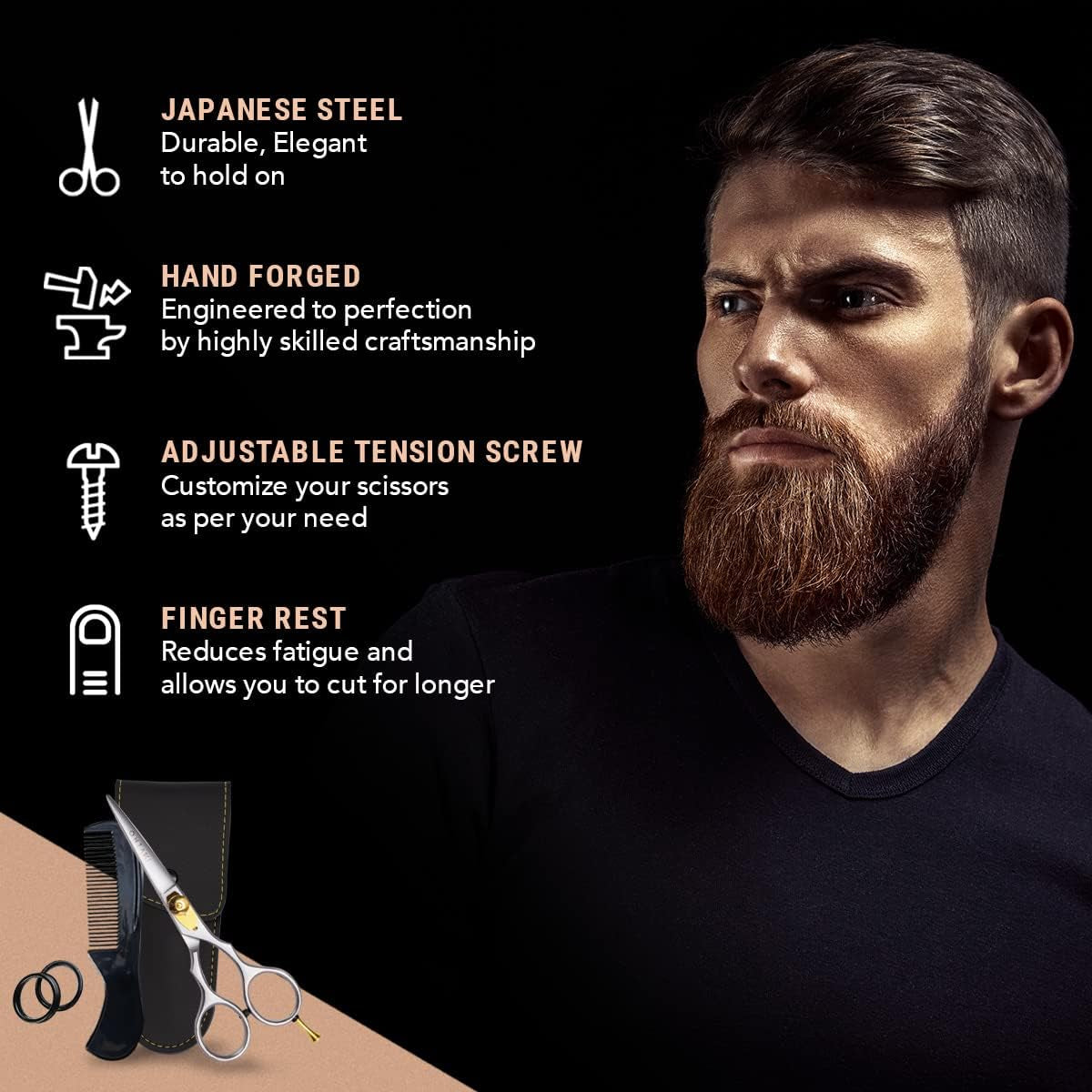 Grooming Scissors - 5.5" Japanese Steel, Silver - Precision Sharp Blades, Ergonomic Finger Rest & Adjustable Tension Screw