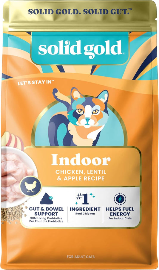 Solid Gold Indoor Dry Cat Food - Grain Free & Gluten Free - Chicken - Sensitive Stomach & Hairball Support for Adult Cats - 12LB